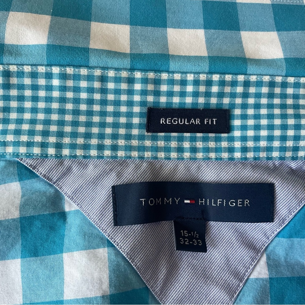 Tommy Hilfiger Blue and White Gingham Dress Shirt - Picture 8 of 9